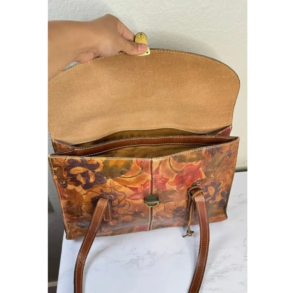 Patricia Nash Multicolor Floral Push Snap‎ Messenger Laptop Leather Bag